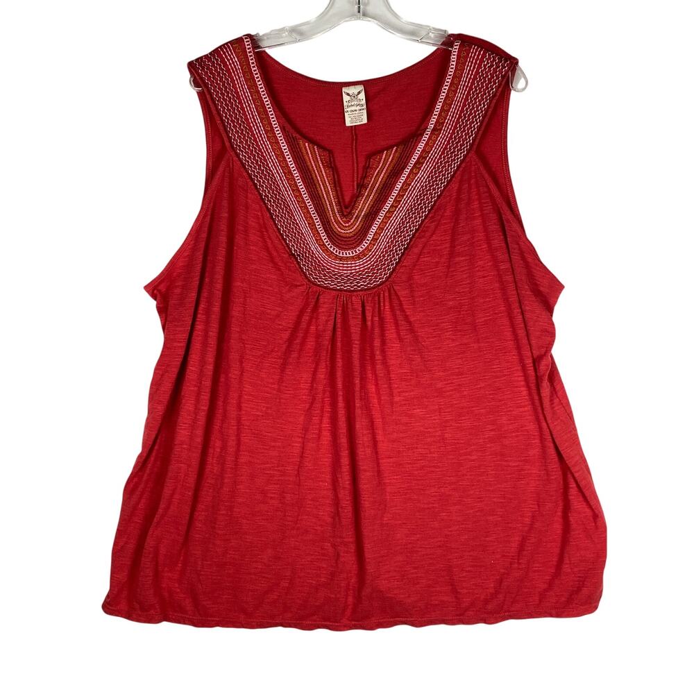 Faded Glory Embroidered V Neck Tank Top Womens 4X Coral Swing Boho Southwestern